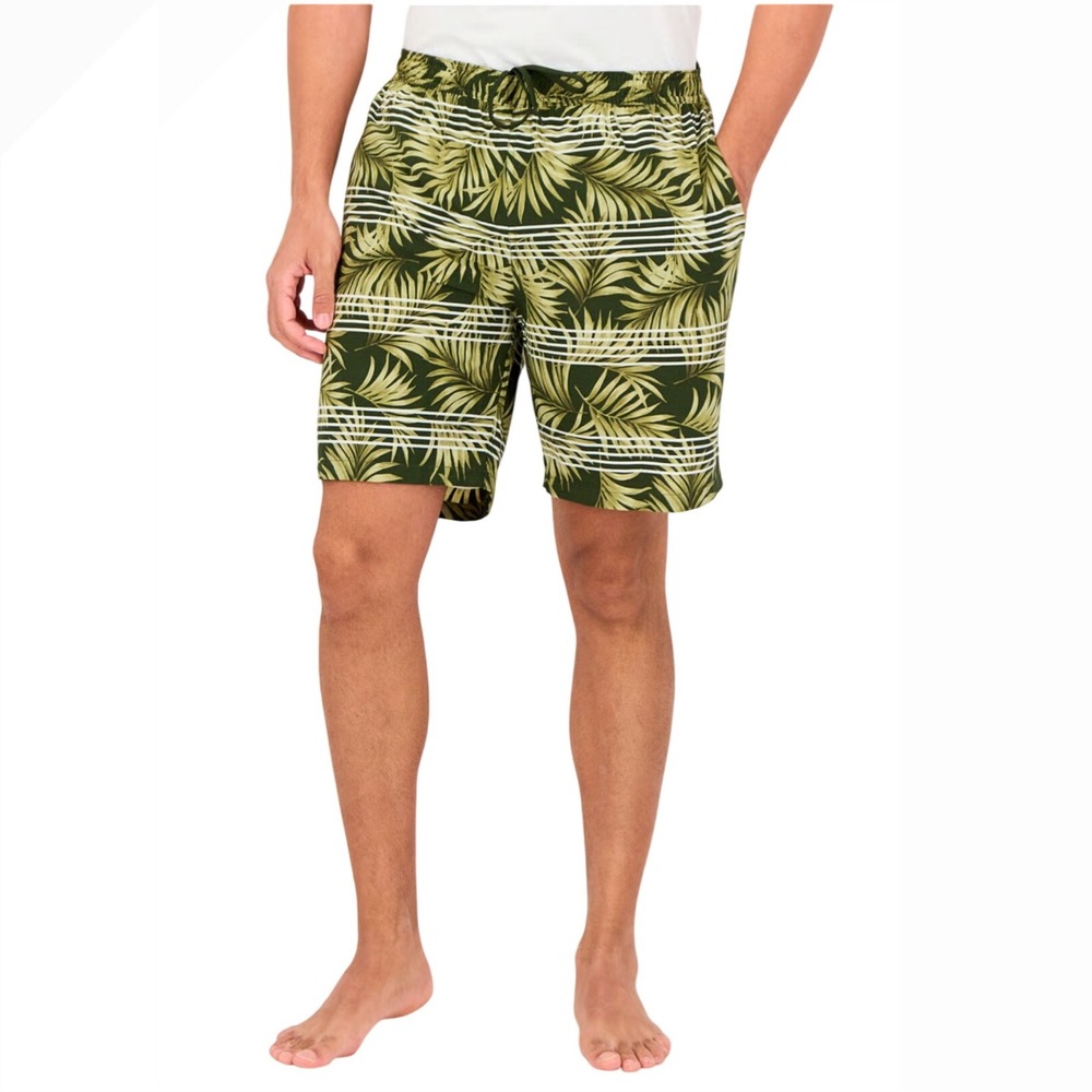 Kirkland Signature Mens Swim Shorts Tropical Palm Leaf Print Drawstring Size L G